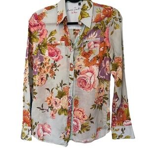 Arnold Zimberg "La Femme" Women's Floral Button Down Shirt Size Small
